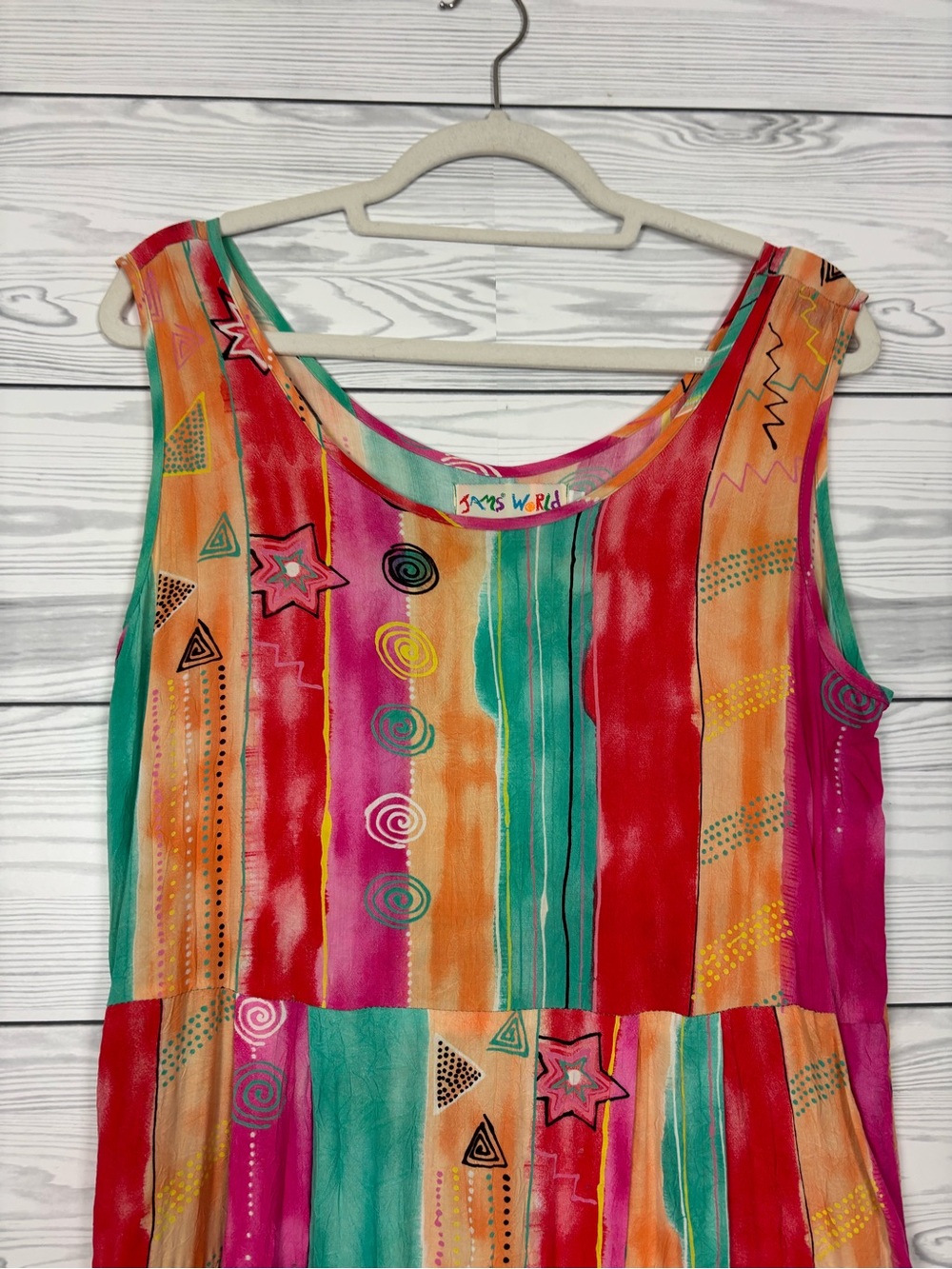 Jams World Vintage 80’s stripe Hawaiian midi dress size large - Picture 2 of 6